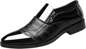 Mens Casual Business Formal Shoes Pionted Toe Patent Leather Shoes with Side Zipper Cap Toe Slip on Oxfords for Men Office Dress Shoe Arch Support Walking Oxfords Modern Dress Suit (Black, 11)