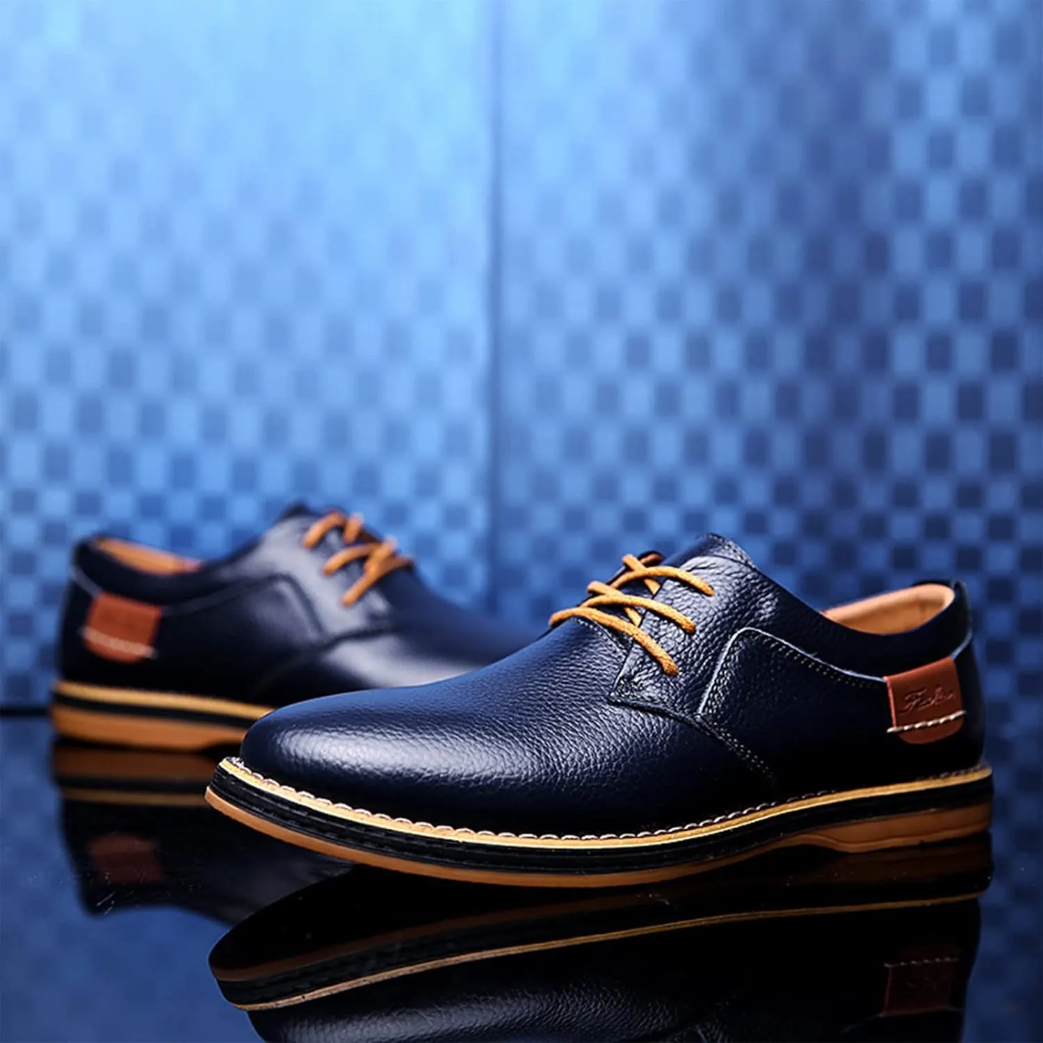 Men's Casual Leather Formal Oxford Shoes Non-Slip Breathable Lace Up Dress Shoes Round Toe Flat Comfortable Business Shoes for Dating Work