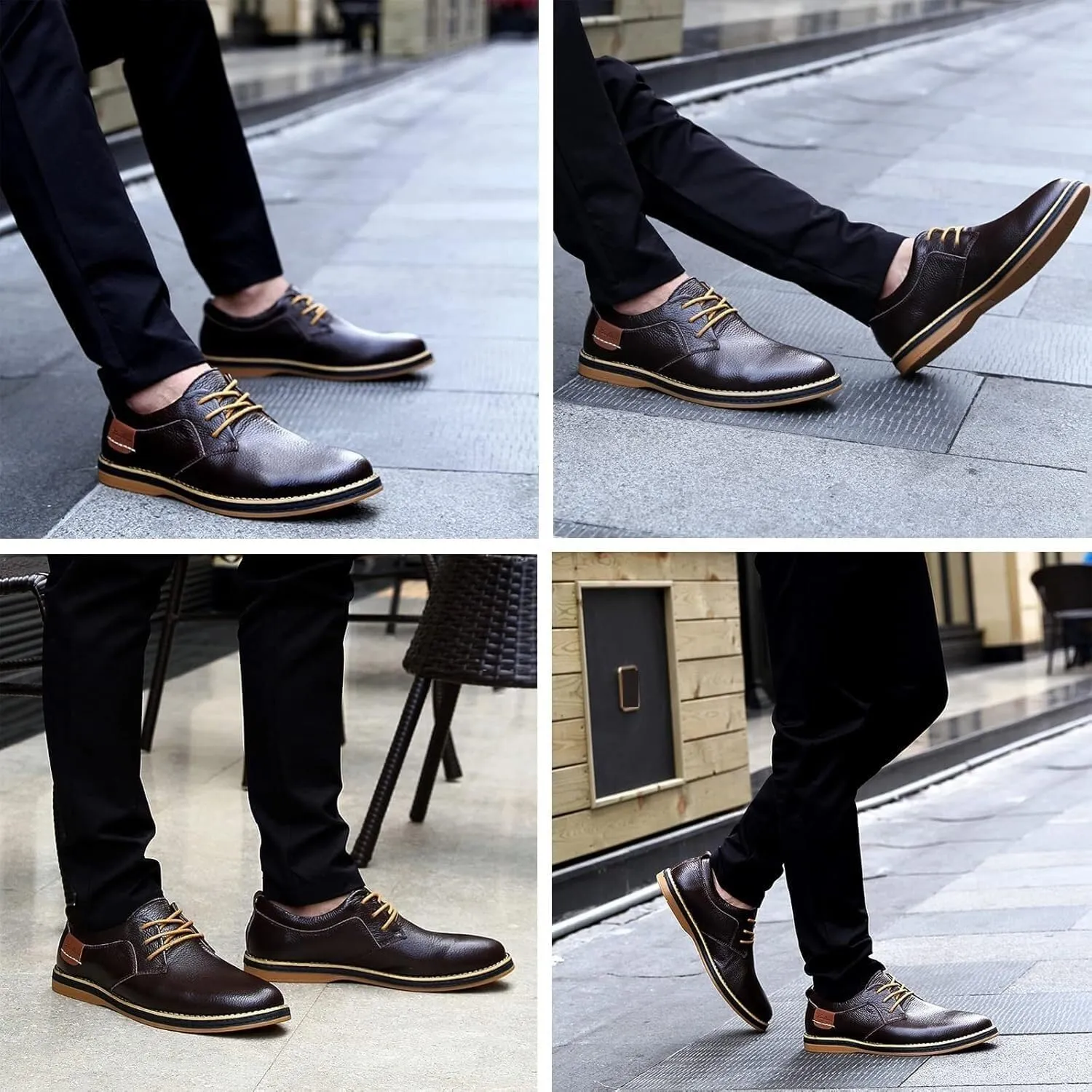 Men's Casual Leather Formal Oxford Shoes Non-Slip Breathable Lace Up Dress Shoes Round Toe Flat Comfortable Business Shoes for Dating Work