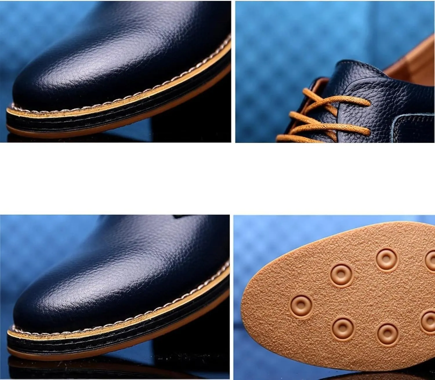 Men's Casual Leather Formal Oxford Shoes Non-Slip Breathable Lace Up Dress Shoes Round Toe Flat Comfortable Business Shoes for Dating Work