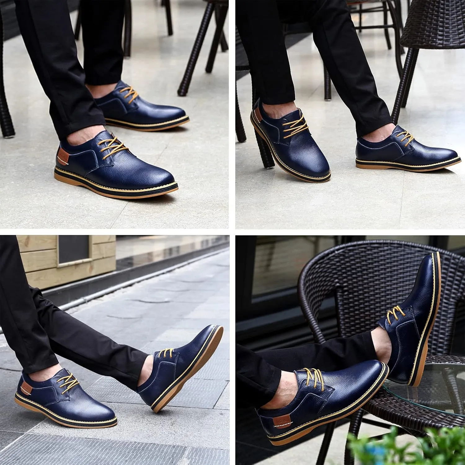Men's Casual Leather Formal Oxford Shoes Non-Slip Breathable Lace Up Dress Shoes Round Toe Flat Comfortable Business Shoes for Dating Work