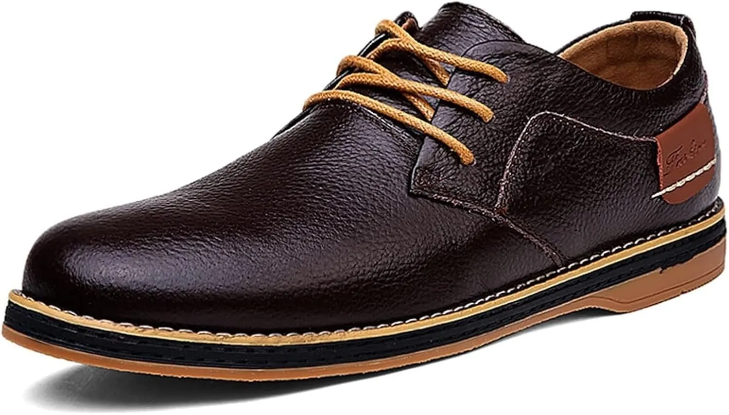 Men's Casual Leather Formal Oxford Shoes Non-Slip Breathable Lace Up Dress Shoes Round Toe Flat Comfortable Business Shoes for Dating Work