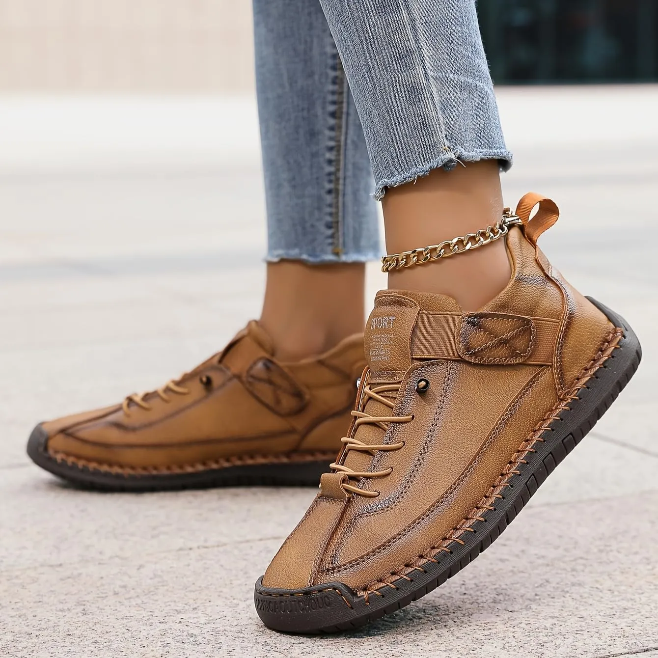 Mens Casual Leather Sneakers,Lightweight Plus Size Casual Shoes Ankle Boots Boat Shoes,Handmade Fashion Shoes