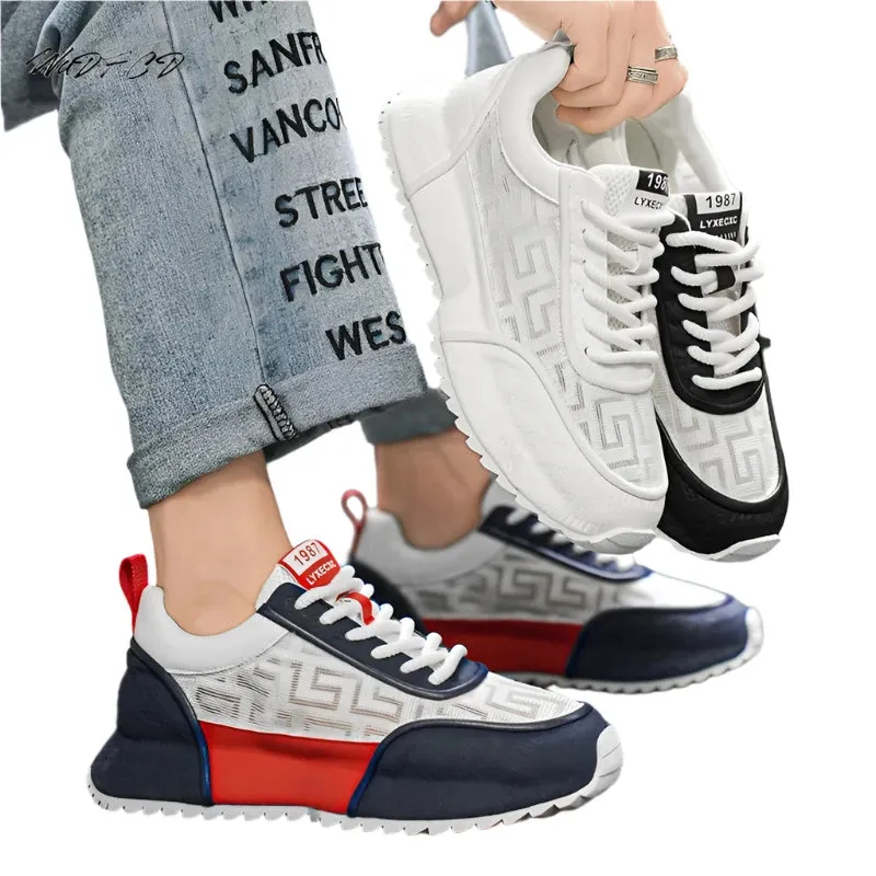 Men's Chunky Sneakers - Designer Board Shoes, Fashion Casual Microfiber Leather, Breathable Platform Shoes with Internal Lift