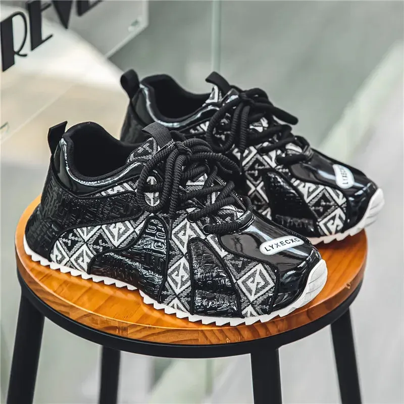Men's Chunky Sneakers - Designer Board Shoes, Fashion Casual Microfiber Leather, Breathable Platform Shoes with Internal Lift
