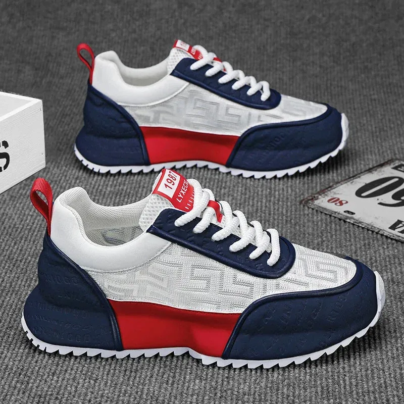 Men's Chunky Sneakers - Designer Board Shoes, Fashion Casual Microfiber Leather, Breathable Platform Shoes with Internal Lift