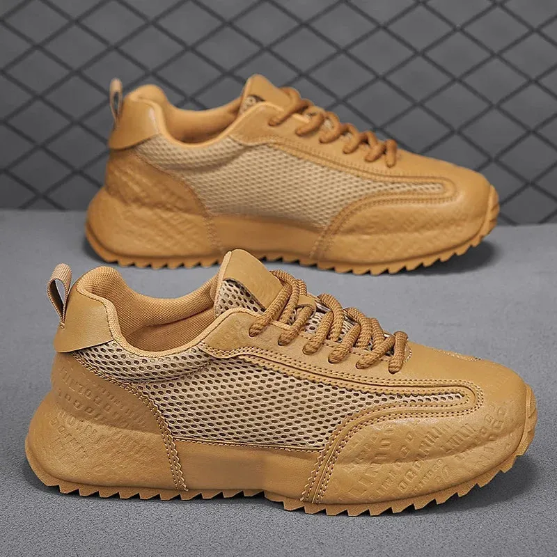 Men's Chunky Sneakers - Designer Board Shoes, Fashion Casual Microfiber Leather, Breathable Platform Shoes with Internal Lift