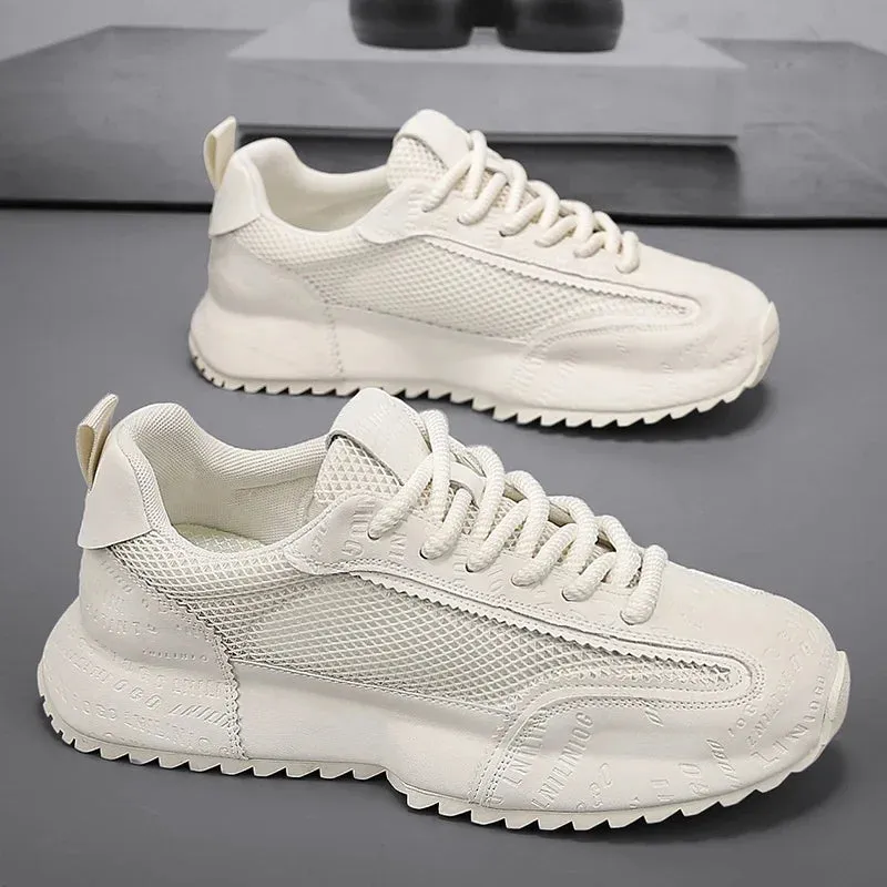 Men's Chunky Sneakers - Designer Board Shoes, Fashion Casual Microfiber Leather, Breathable Platform Shoes with Internal Lift
