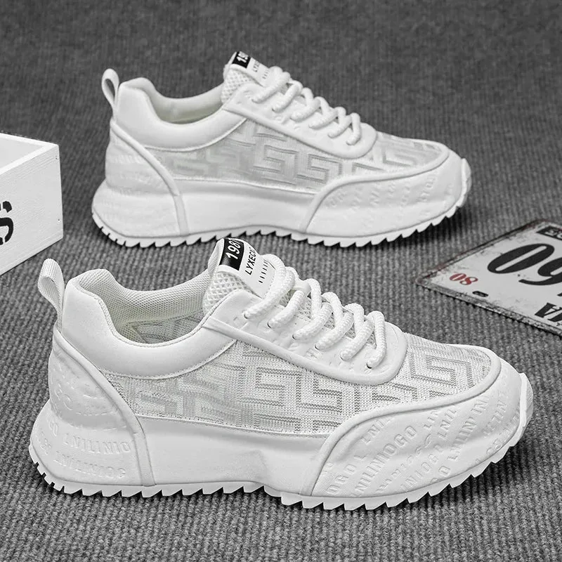 Men's Chunky Sneakers - Designer Board Shoes, Fashion Casual Microfiber Leather, Breathable Platform Shoes with Internal Lift