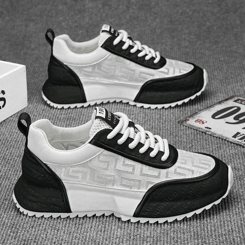 Men's Chunky Sneakers - Designer Board Shoes, Fashion Casual Microfiber Leather, Breathable Platform Shoes with Internal Lift