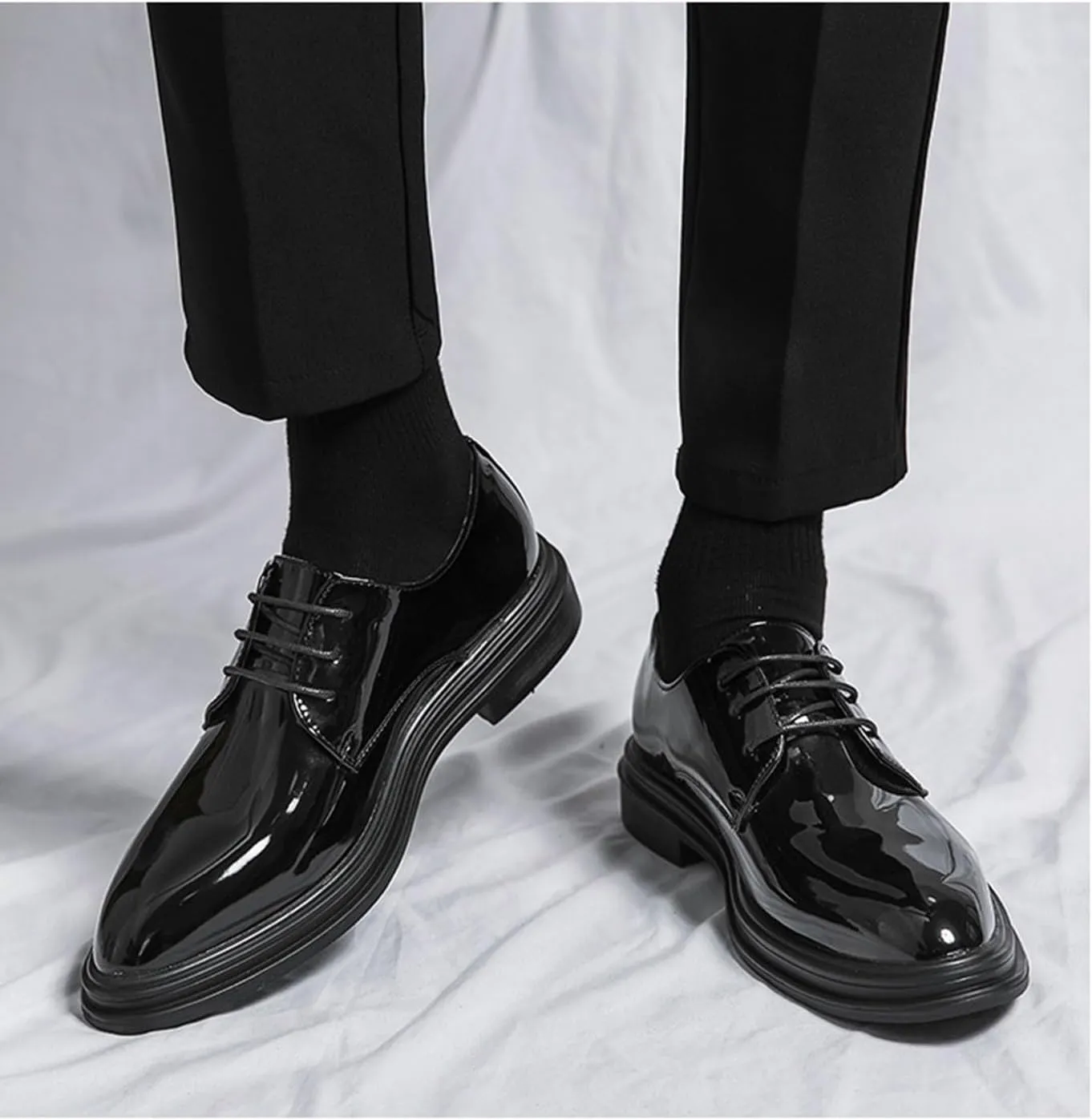 Mens Classic Oxford Lace-up Shiny Patent Leather Shoes for Men Formal Business Wedding Suit Tuxedo Dress Shoes