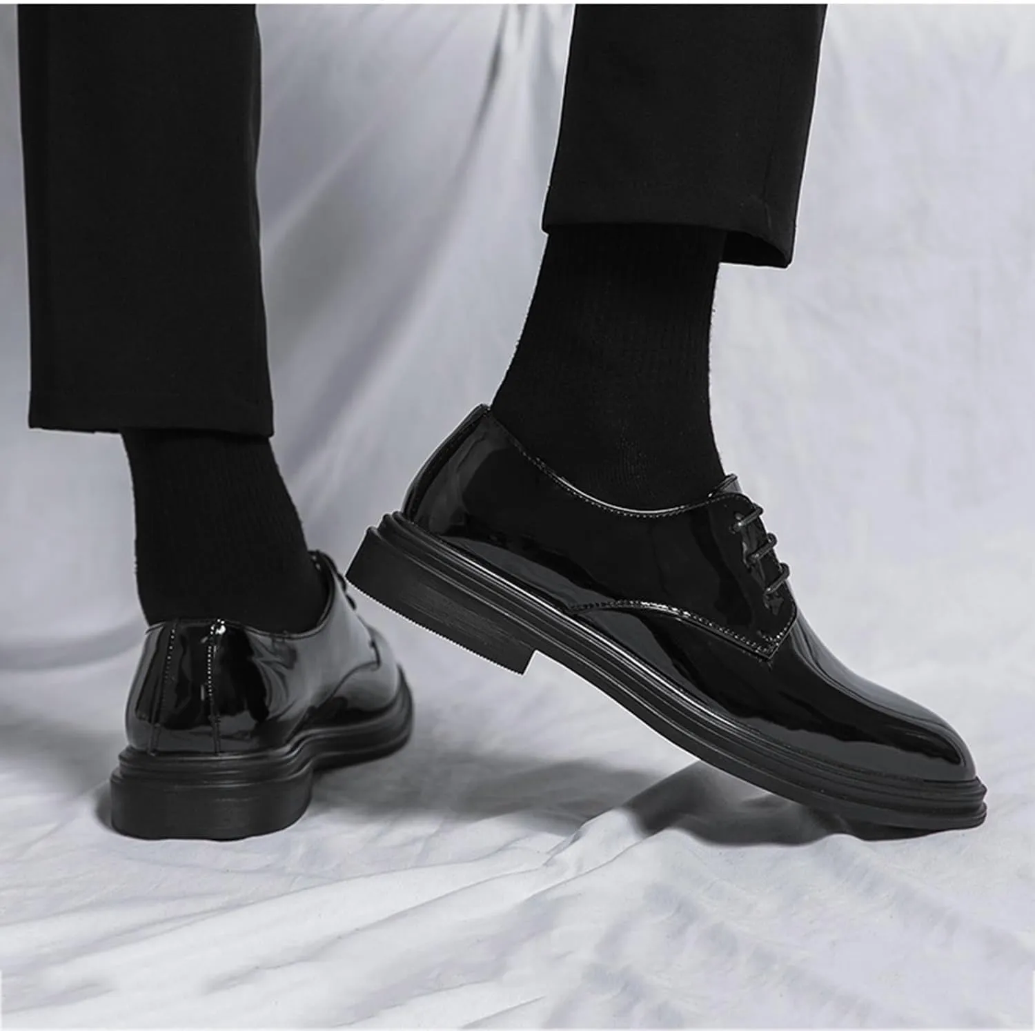 Mens Classic Oxford Lace-up Shiny Patent Leather Shoes for Men Formal Business Wedding Suit Tuxedo Dress Shoes