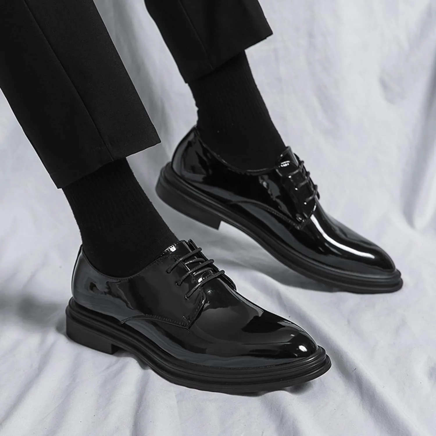Mens Classic Oxford Lace-up Shiny Patent Leather Shoes for Men Formal Business Wedding Suit Tuxedo Dress Shoes