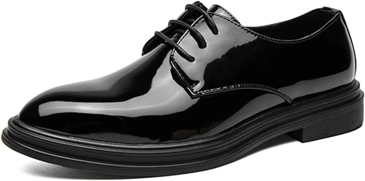 Mens Classic Oxford Lace-up Shiny Patent Leather Shoes for Men Formal Business Wedding Suit Tuxedo Dress Shoes