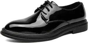 Mens Classic Oxford Lace-up Shiny Patent Leather Shoes for Men Formal Business Wedding Suit Tuxedo Dress Shoes