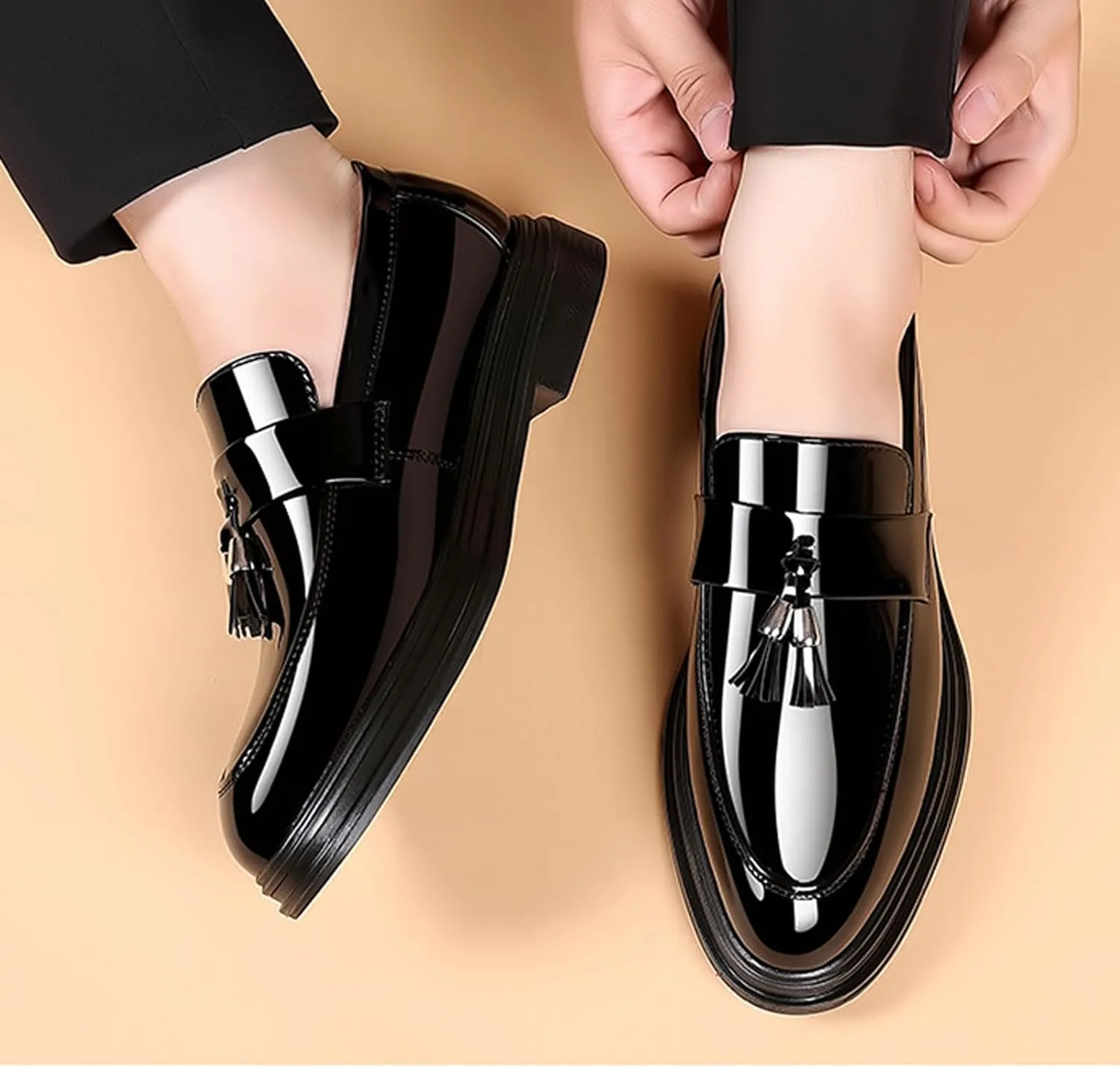 Mens Comfort Orthopedic Dress Shoes Men's Patent Leather Tuxedo Dress Shoe Modern Slip on Formal Oxford Prom Wedding Dress Footwear Sneakers