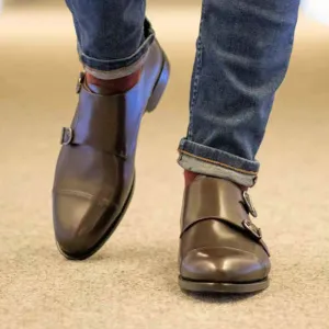 Men's Double Monk Leather Shoes Wide Plus Size 5984