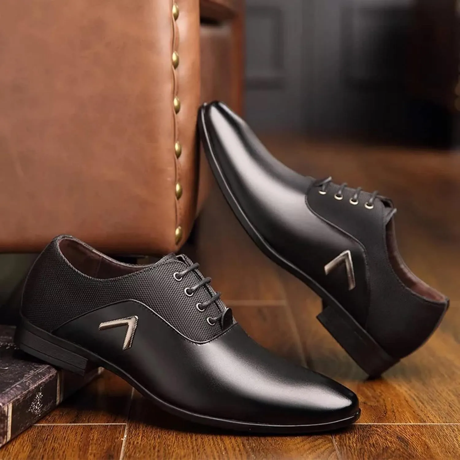 Mens Dress Shoes Fashion Lace-Up Pointed-Toe Formal Suit Shoes Classic Modern Business Wedding Oxford Shoes for Men