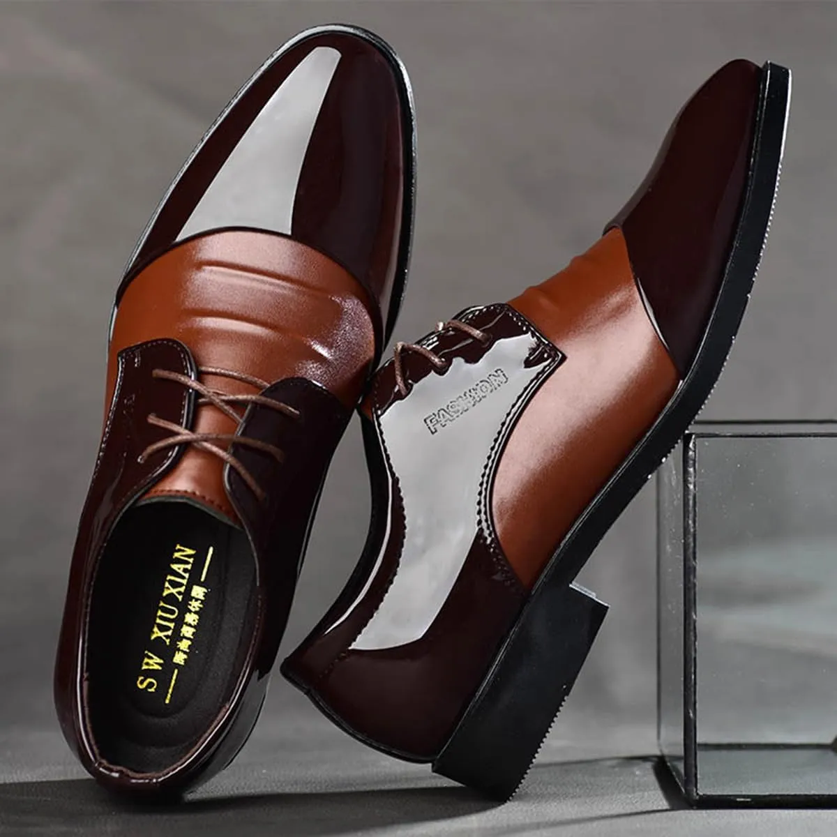 Men's Dress Shoes Formal Business Classic Patchwork Lace Up Wingtip Oxford Shoes for Evening Uniform Party Work Office