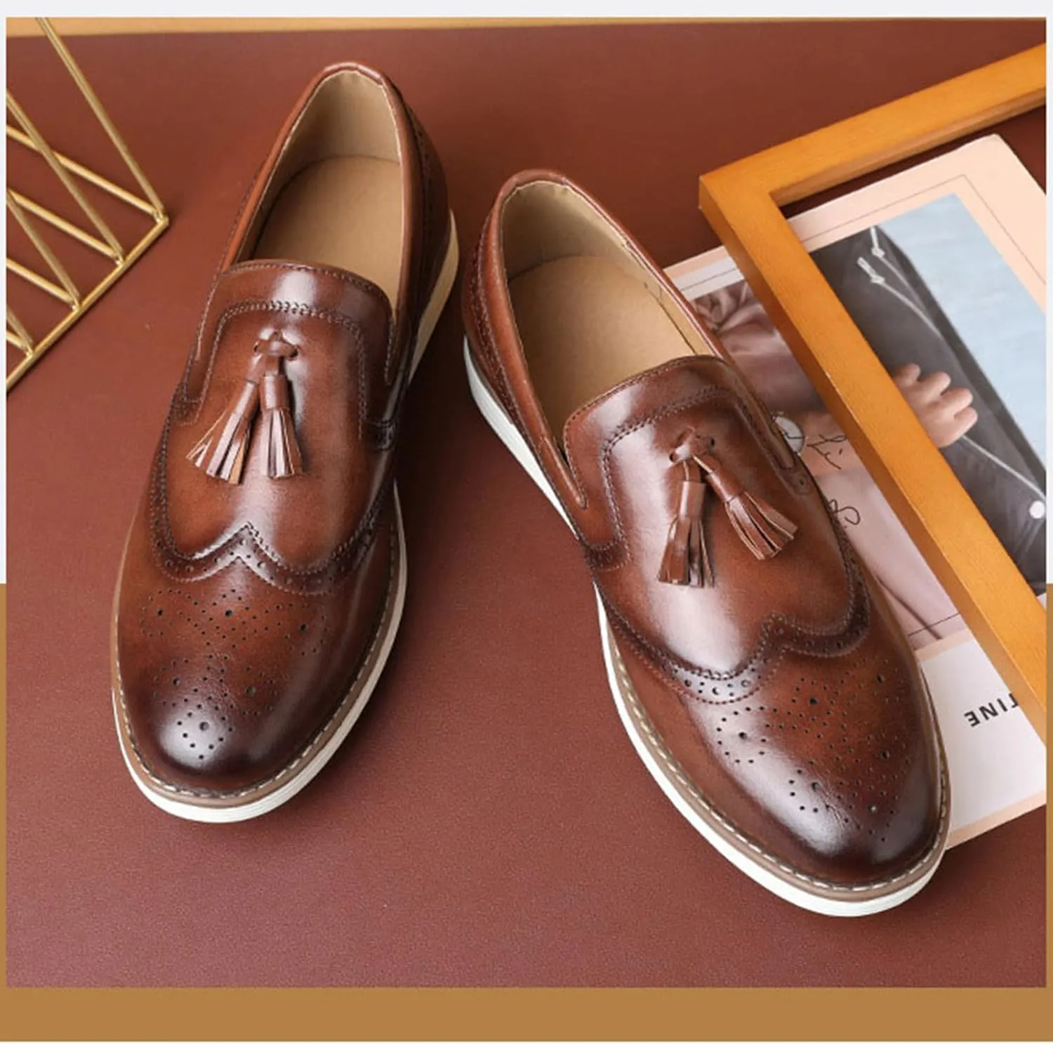 Men's Dress Shoes Leather Formal Business Oxford Derby Shoes Brogue Wingtip Retro Dress Shoes for Men