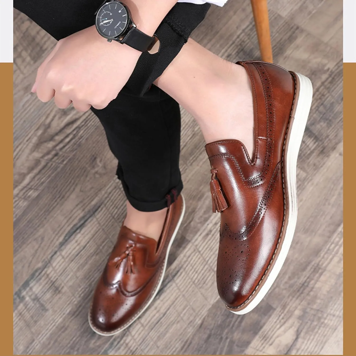 Men's Dress Shoes Leather Formal Business Oxford Derby Shoes Brogue Wingtip Retro Dress Shoes for Men