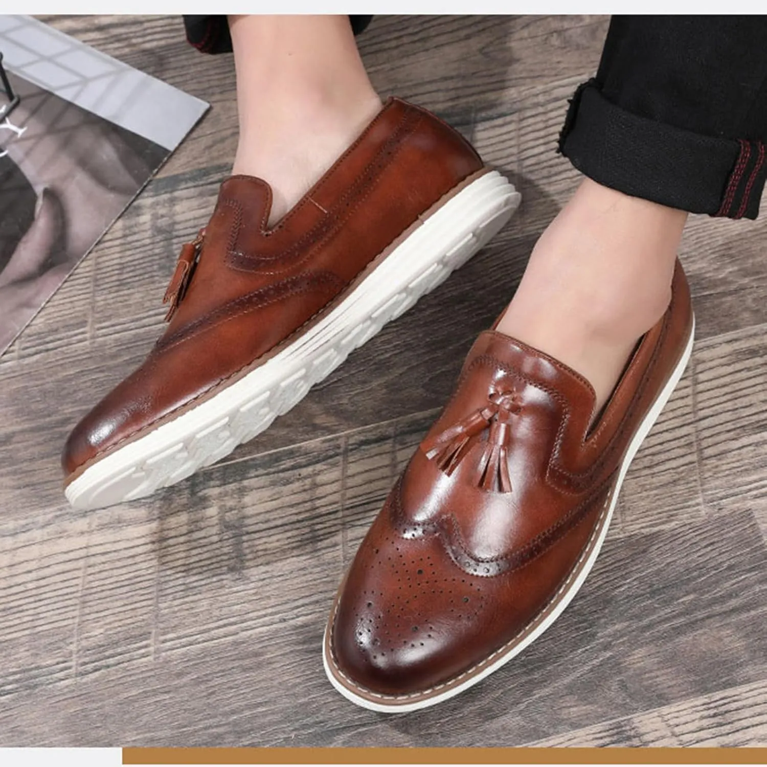 Men's Dress Shoes Leather Formal Business Oxford Derby Shoes Brogue Wingtip Retro Dress Shoes for Men