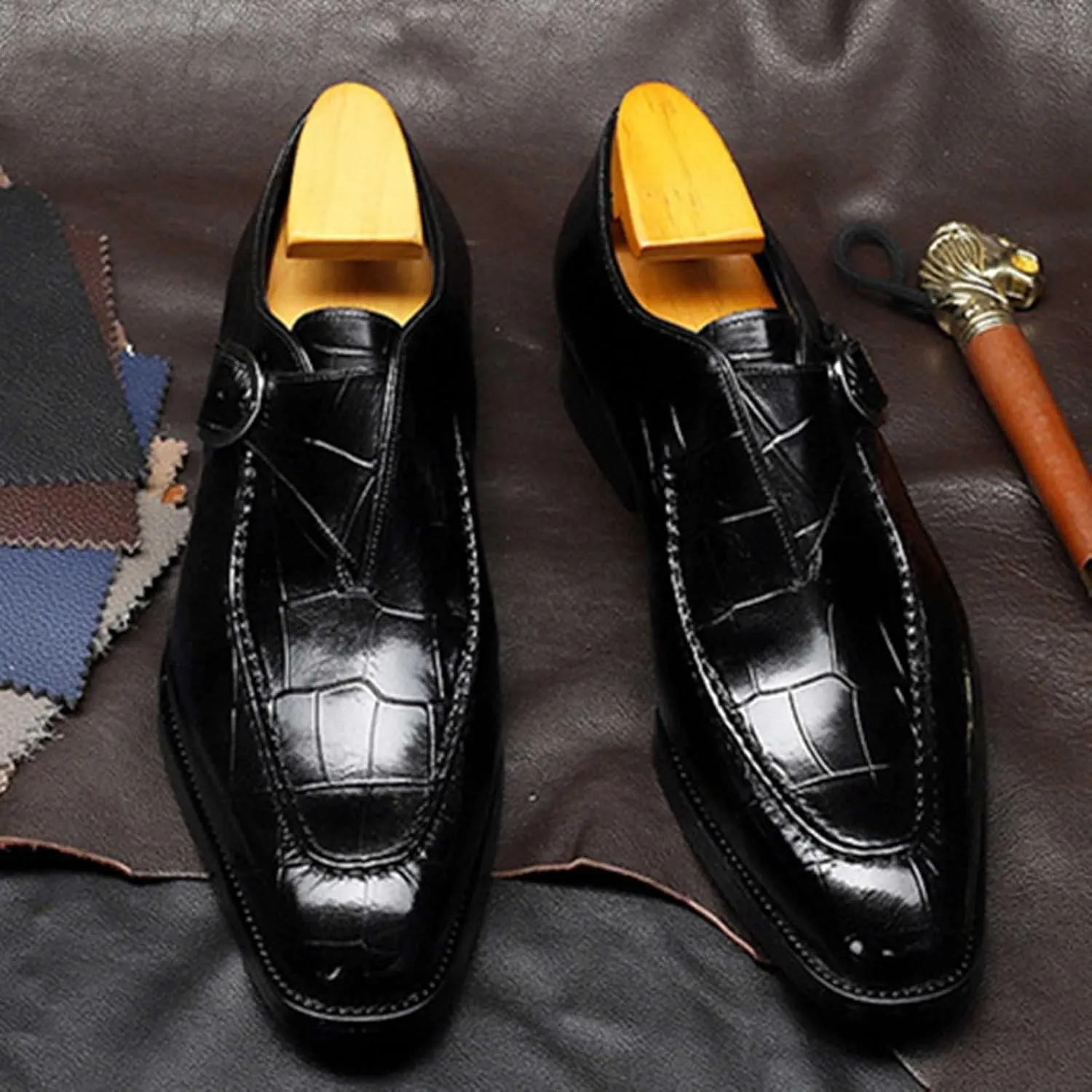 Men's Dress Shoes Loafers Leather Mens Shoes Fashion Classic Style British Retro Pointed Toe Buckle Business Casual Pointed Toe Shoes Mens Dress Shoes Comfortable Dress Business Shoes