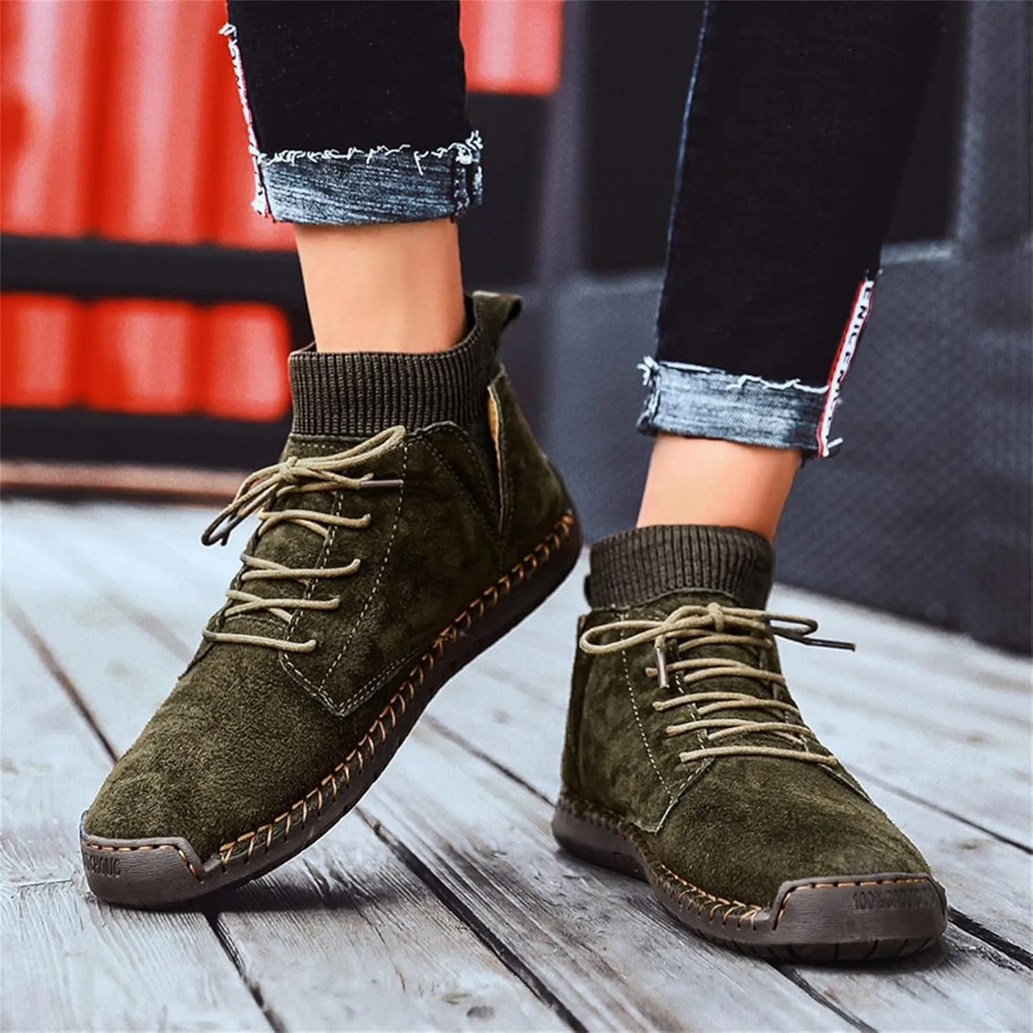 Mens Dress Sneakers Vintage Lace-up Mid Loafers Fashion Boot Motorcycle Walking Boots Casual Ankle Shoes