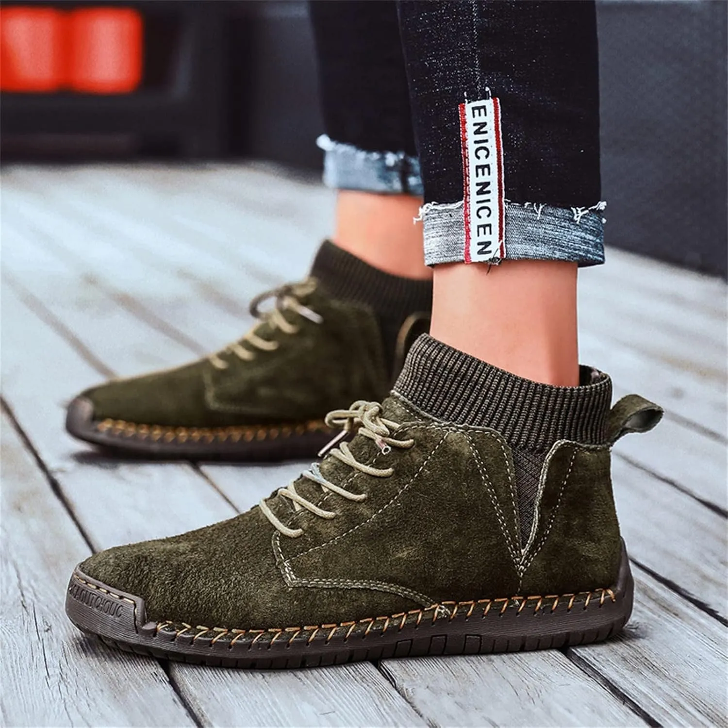 Mens Dress Sneakers Vintage Lace-up Mid Loafers Fashion Boot Motorcycle Walking Boots Casual Ankle Shoes