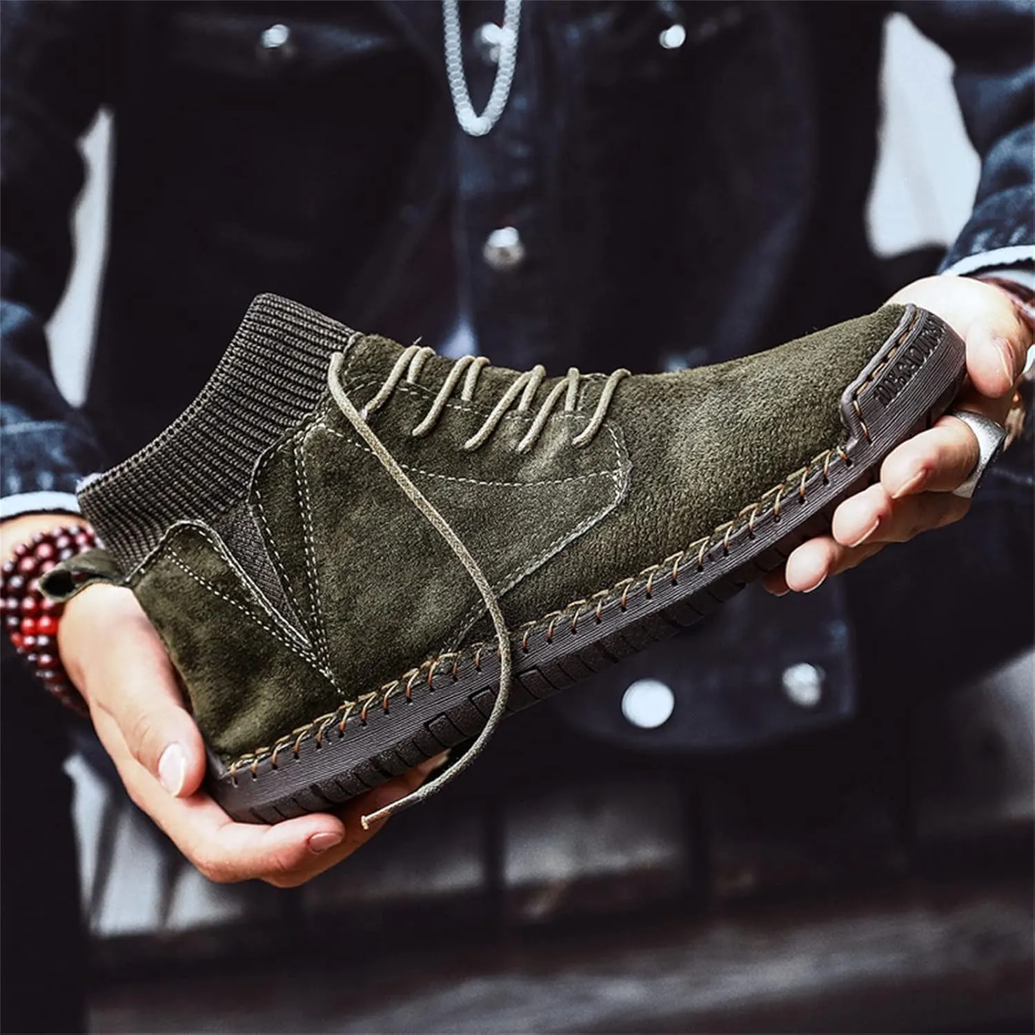 Mens Dress Sneakers Vintage Lace-up Mid Loafers Fashion Boot Motorcycle Walking Boots Casual Ankle Shoes