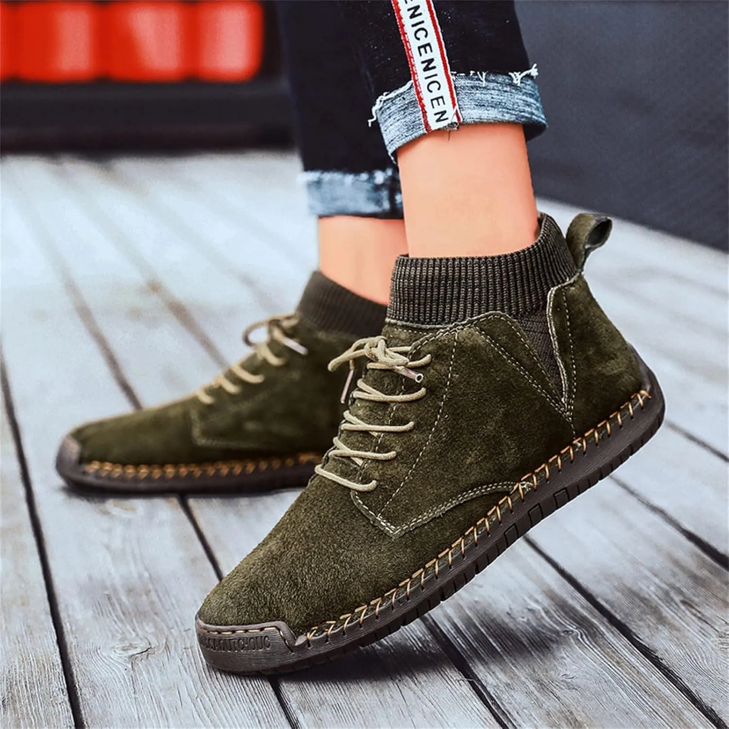 Mens Dress Sneakers Vintage Lace-up Mid Loafers Fashion Boot Motorcycle Walking Boots Casual Ankle Shoes