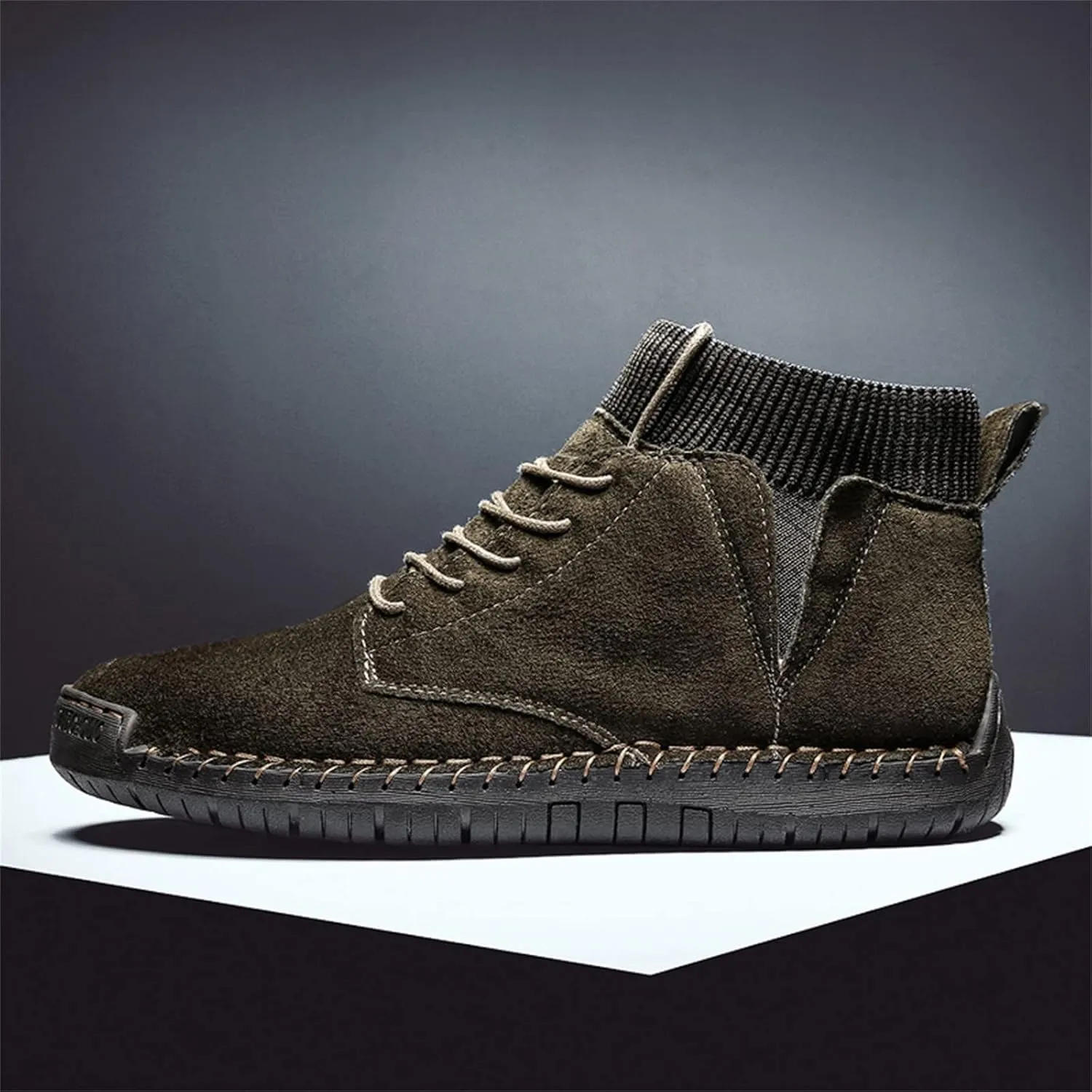 Mens Dress Sneakers Vintage Lace-up Mid Loafers Fashion Boot Motorcycle Walking Boots Casual Ankle Shoes