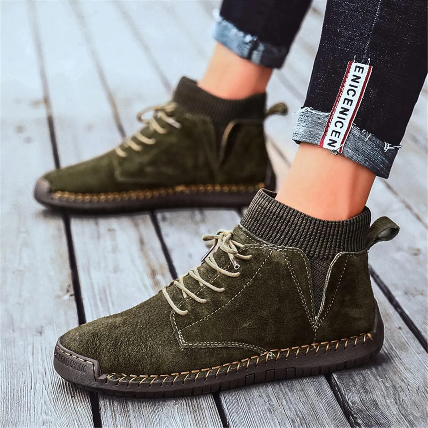 Mens Dress Sneakers Vintage Lace-up Mid Loafers Fashion Boot Motorcycle Walking Boots Casual Ankle Shoes