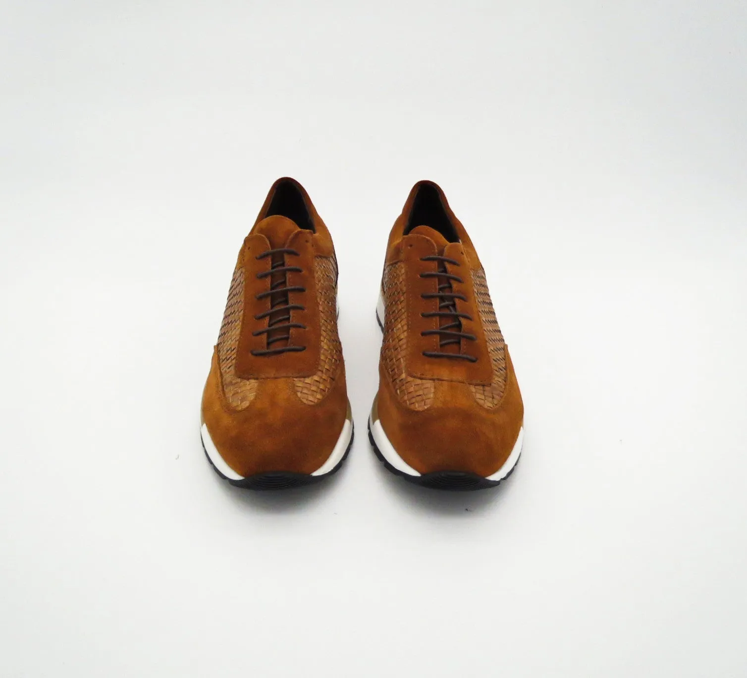 Men's Elegant Sneaker - Woven Leather and Suede Brandy - AL1802