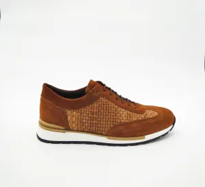 Men's Elegant Sneaker - Woven Leather and Suede Brandy - AL1802