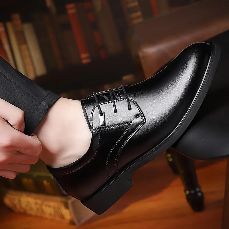 Mens Fashion Lace Up Working Leather Shoes Black Low Top Anti-Slip Business Office Oxfords