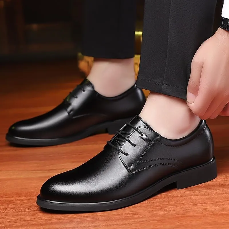 Mens Fashion Lace Up Working Leather Shoes Black Low Top Anti-Slip Business Office Oxfords