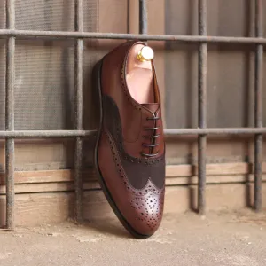 Men's Full Brogue Leather Shoes Wide Plus Size Dark Brown 1627