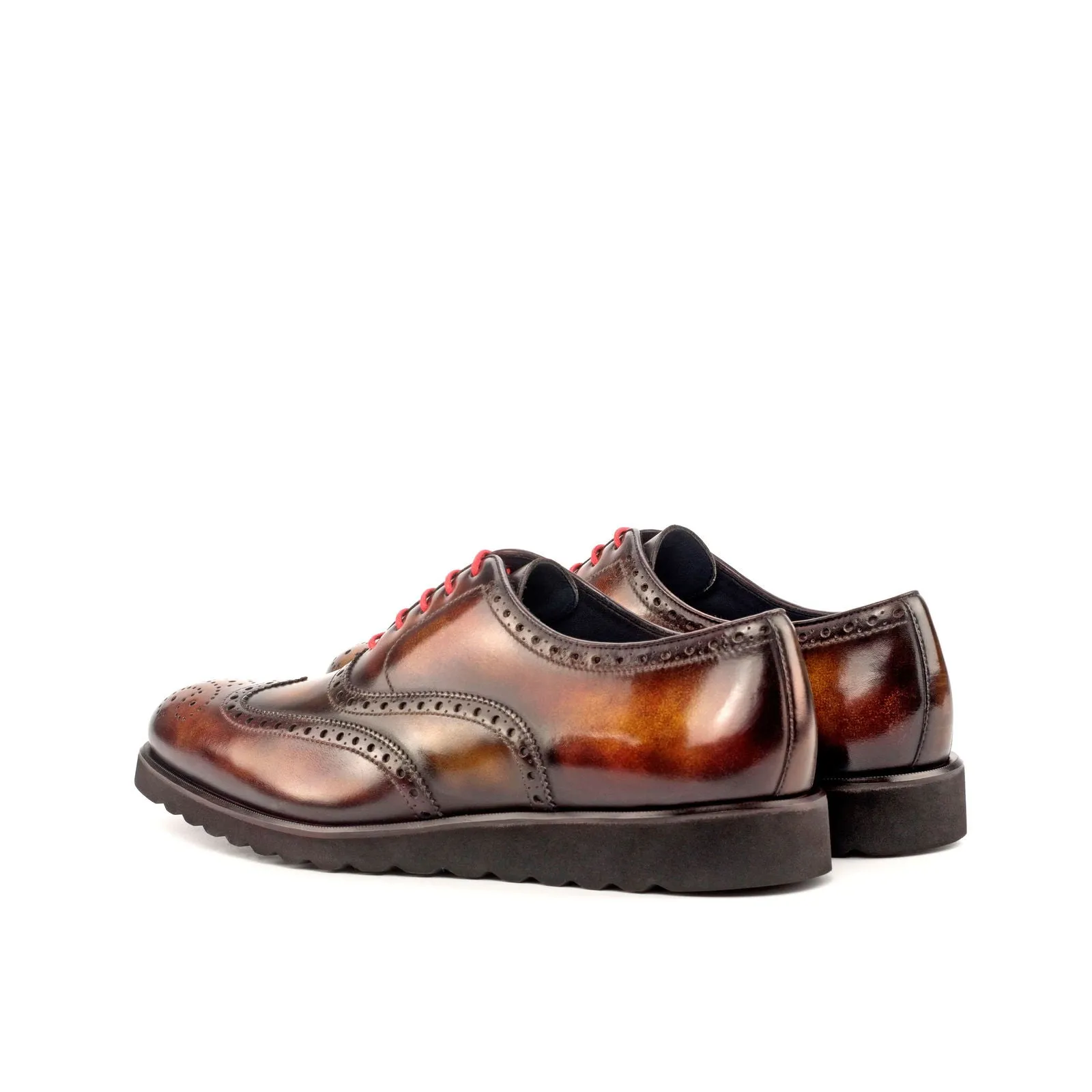 Men's Full Brogue Shoes Patina Wide Plus Size Dark Brown Burgundy 4542