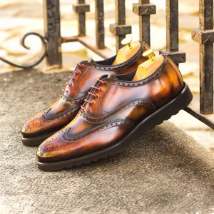 Men's Full Brogue Shoes Patina Wide Plus Size Dark Brown Burgundy 4542