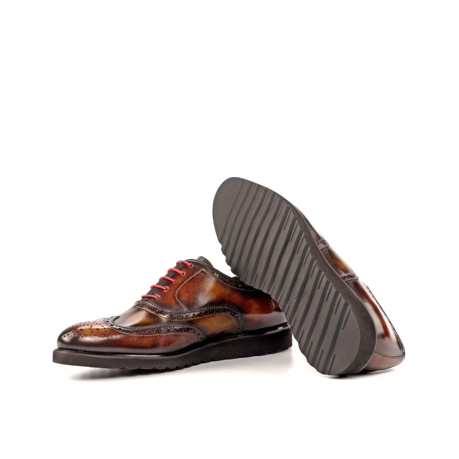 Men's Full Brogue Shoes Patina Wide Plus Size Dark Brown Burgundy 4542