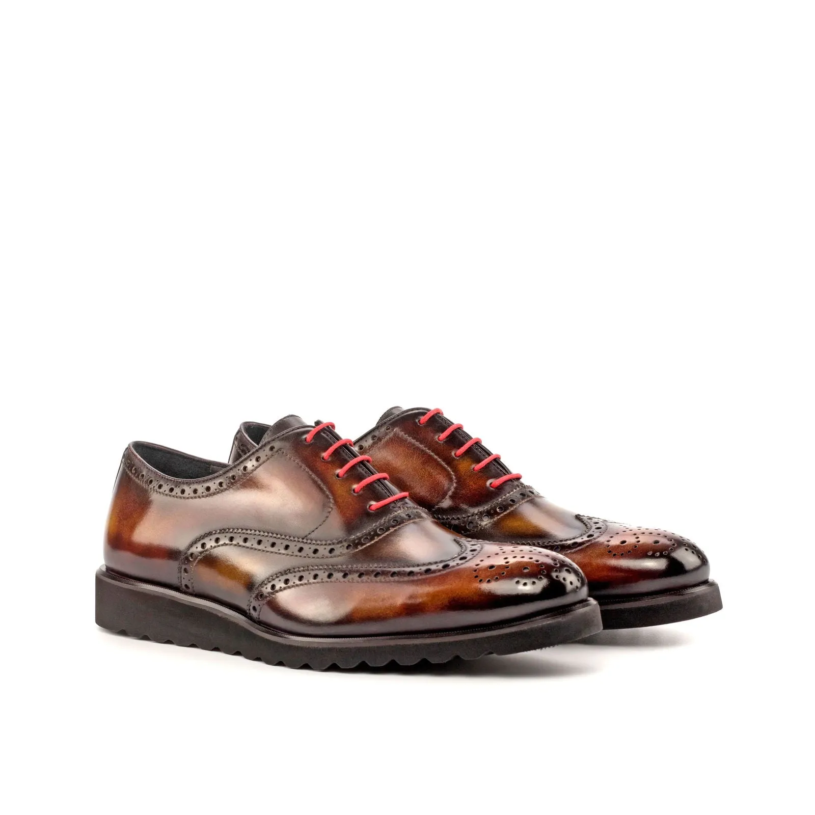 Men's Full Brogue Shoes Patina Wide Plus Size Dark Brown Burgundy 4542
