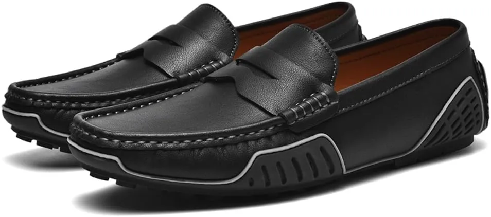 Mens Genuine Leather Soft Casual Shoes Handmade Slip on Loafers Comfortable Walking Driving Shoes