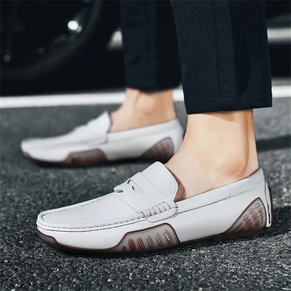 Mens Genuine Leather Soft Casual Shoes Handmade Slip on Loafers Comfortable Walking Driving Shoes