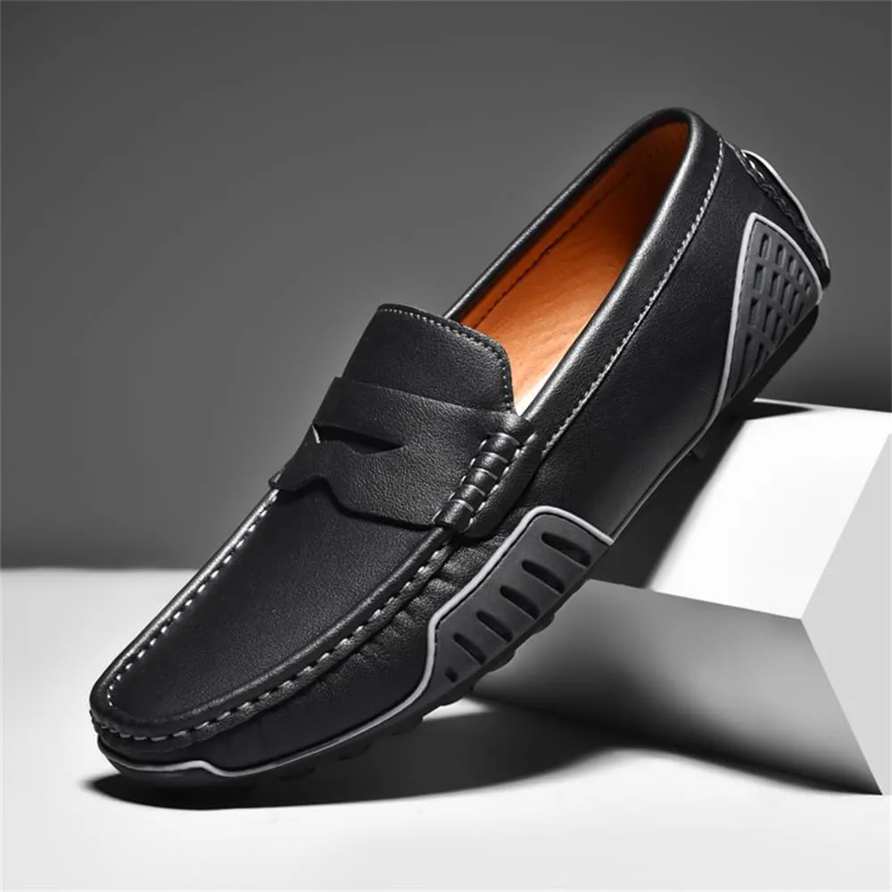 Mens Genuine Leather Soft Casual Shoes Handmade Slip on Loafers Comfortable Walking Driving Shoes