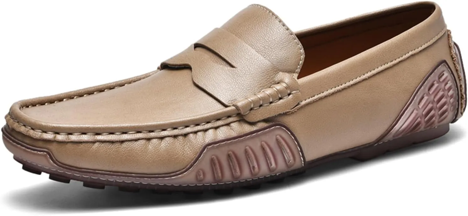 Mens Genuine Leather Soft Casual Shoes Handmade Slip on Loafers Comfortable Walking Driving Shoes