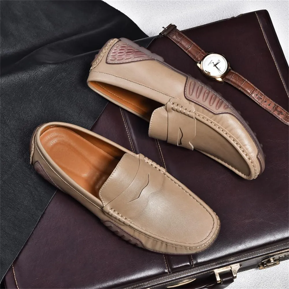 Mens Genuine Leather Soft Casual Shoes Handmade Slip on Loafers Comfortable Walking Driving Shoes