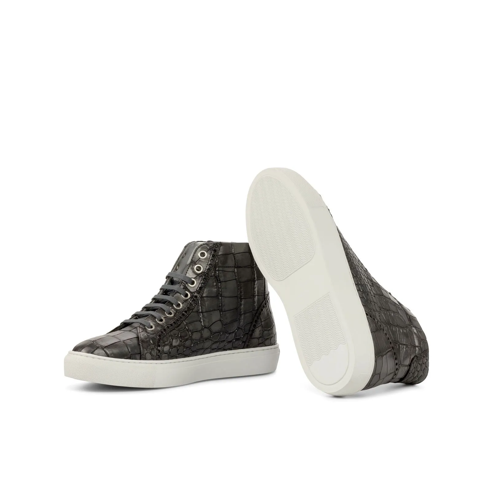 Men's High Kick Leather Sneakers Wide Plus Size Grey 4904