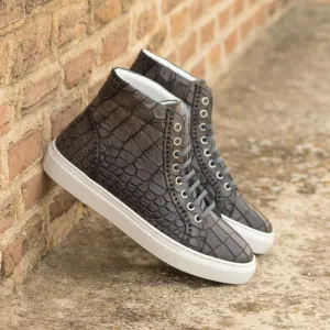 Men's High Kick Leather Sneakers Wide Plus Size Grey 4904