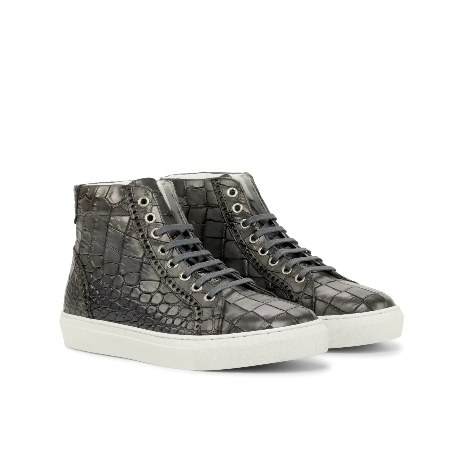 Men's High Kick Leather Sneakers Wide Plus Size Grey 4904